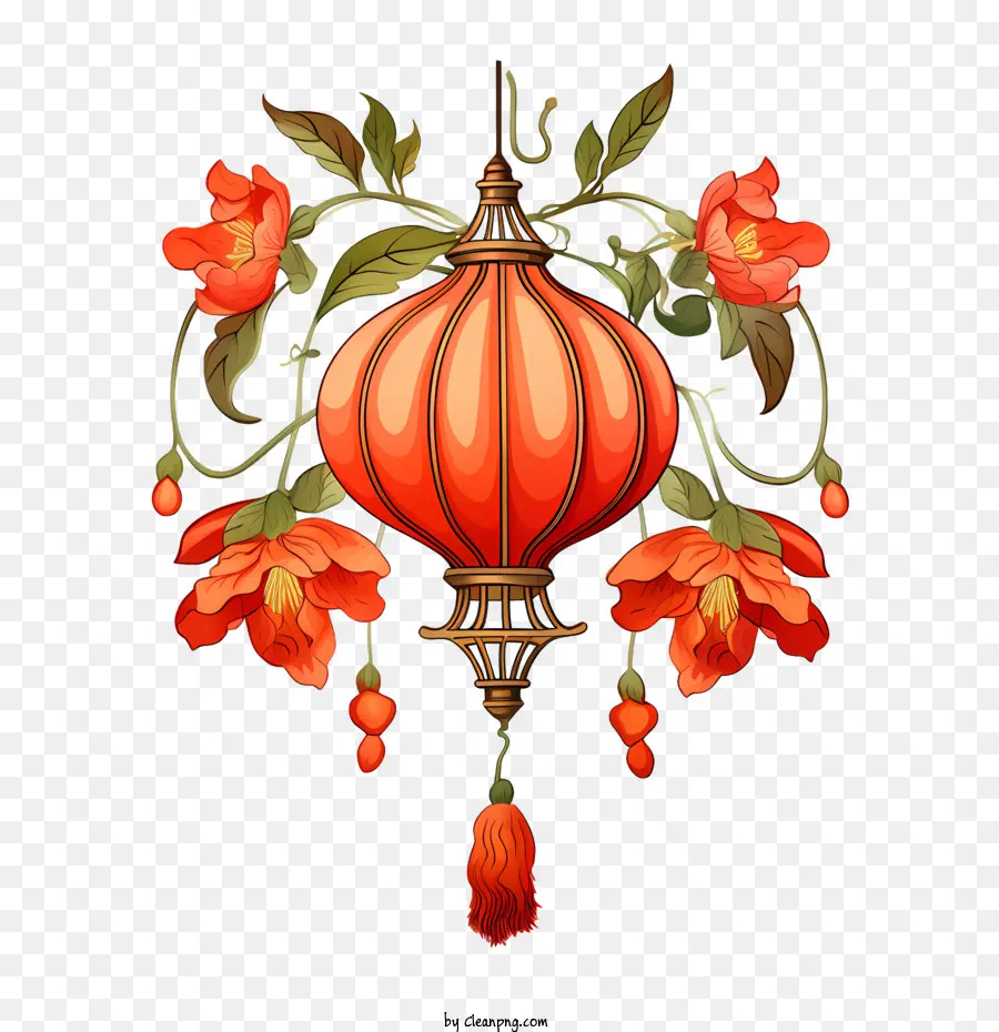 Linterna China，Las Flores De Color Rojo PNG