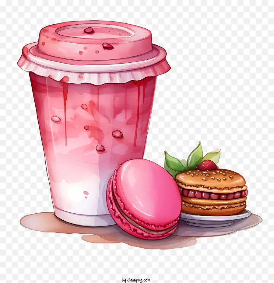 Día Del Macarrón，Bebida Rosa Y Macarons PNG