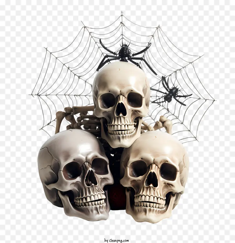 Calavera De Halloween，Calaveras Y Telaraña PNG