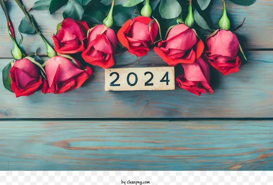 2024 Año Nuevo，Rosas Rojas PNG