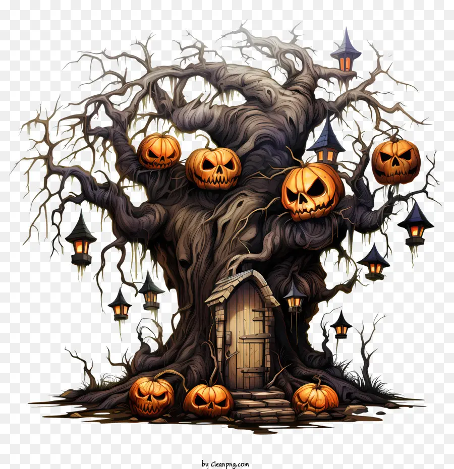 árbol De Halloween，Jack O árbol De Linterna PNG