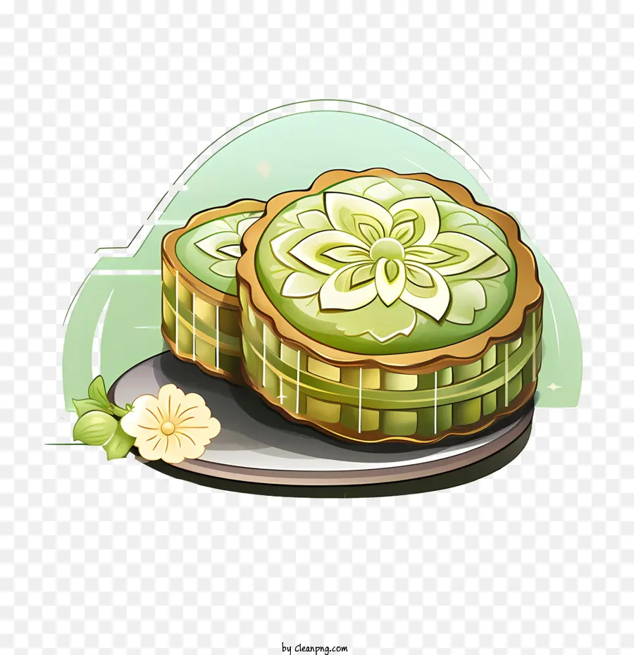 Pastel De Luna Verde，Pasteles De Luna Verdes Con Flor PNG