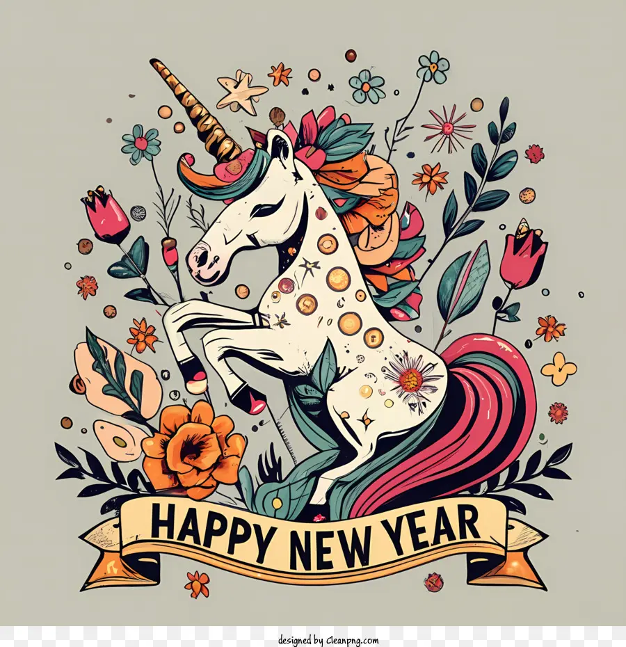 Feliz Año Nuevo，Unicornio PNG