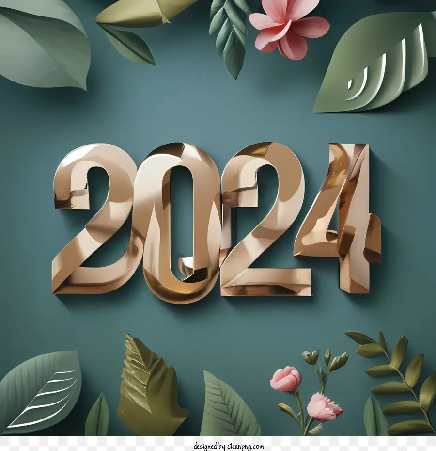 2024 Año Nuevo，Oro Número PNG