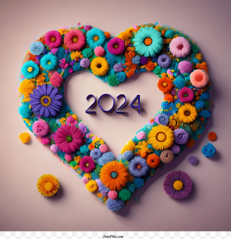 2024 Feliz Año Nuevo，Flores De Colores PNG