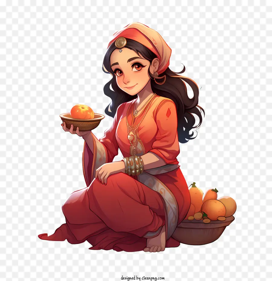 Karaka Chaturthi，Chica Con Naranjas PNG