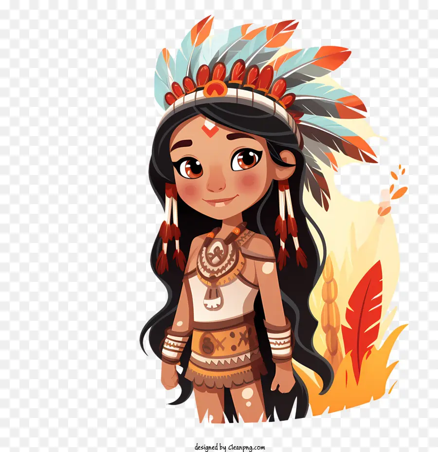 Día De Los Nativos Americanos，Chica Con Traje Tradicional PNG