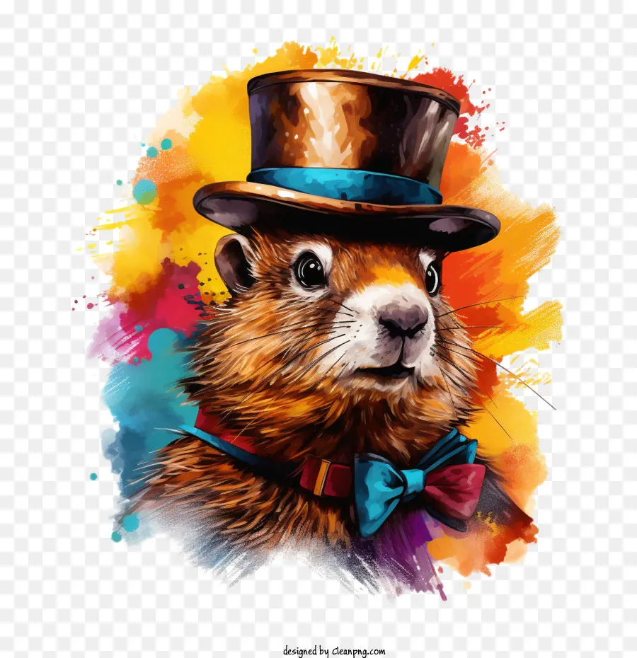 Día De La Marmota，Marmota Con Sombrero De Copa PNG