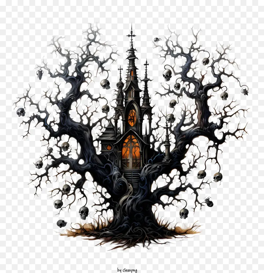 árbol De Halloween，Castillo PNG