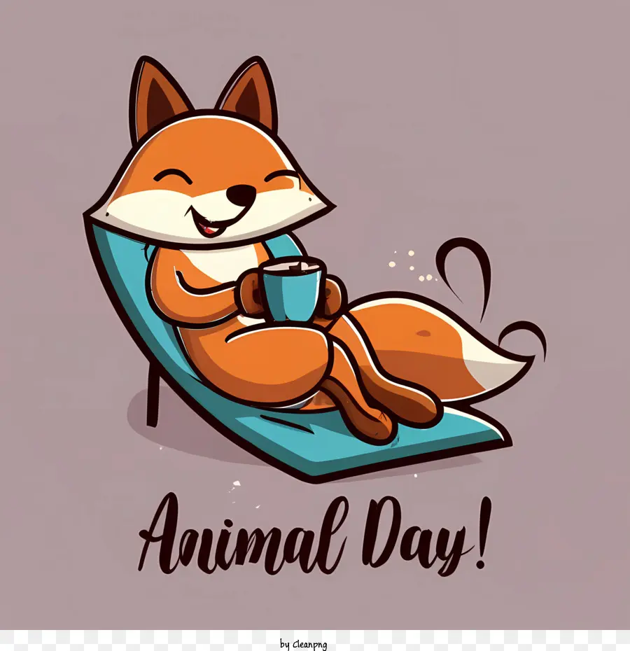 Día Mundial De Los Animales，Zorro Con Café PNG