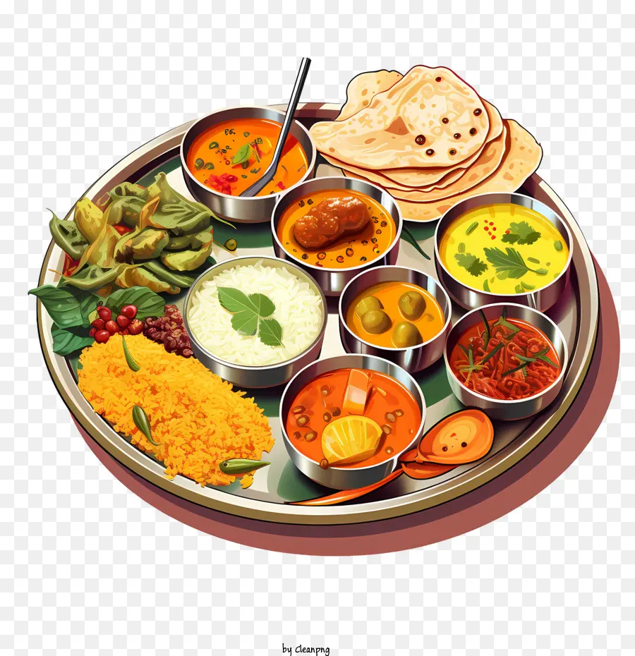 Cocina India Tradicional Thali，La Comida Picante PNG