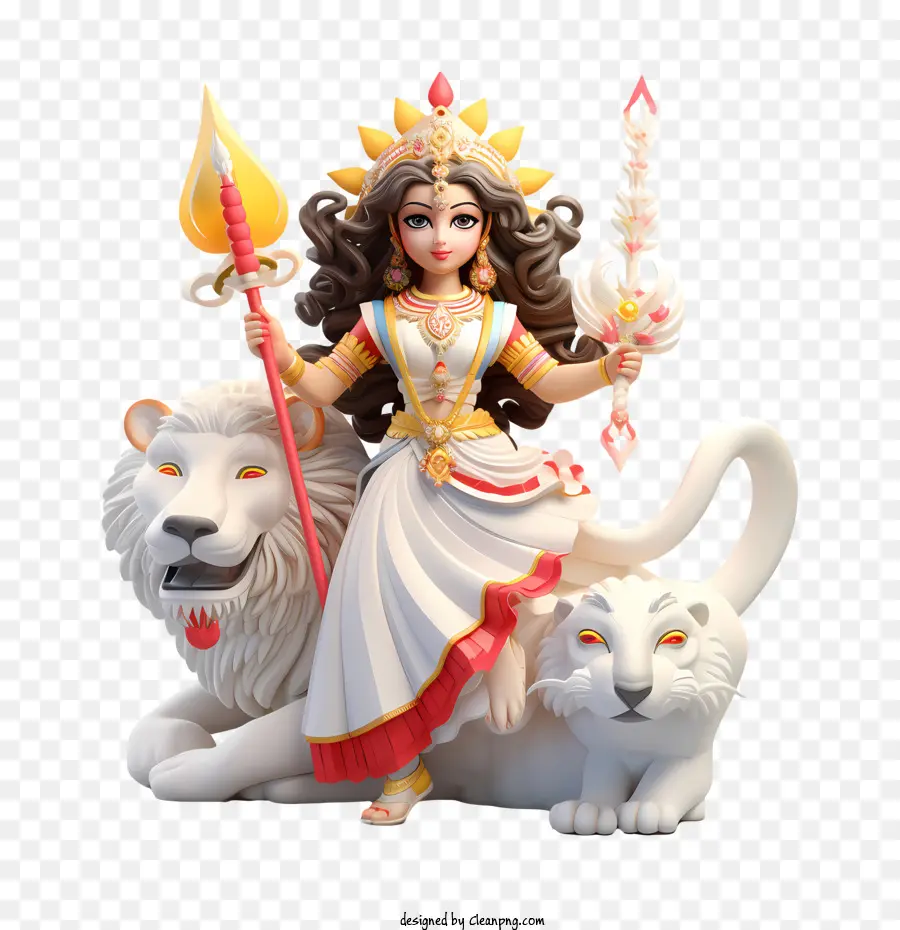 Sharad Navratri，Diosa Con Leones PNG