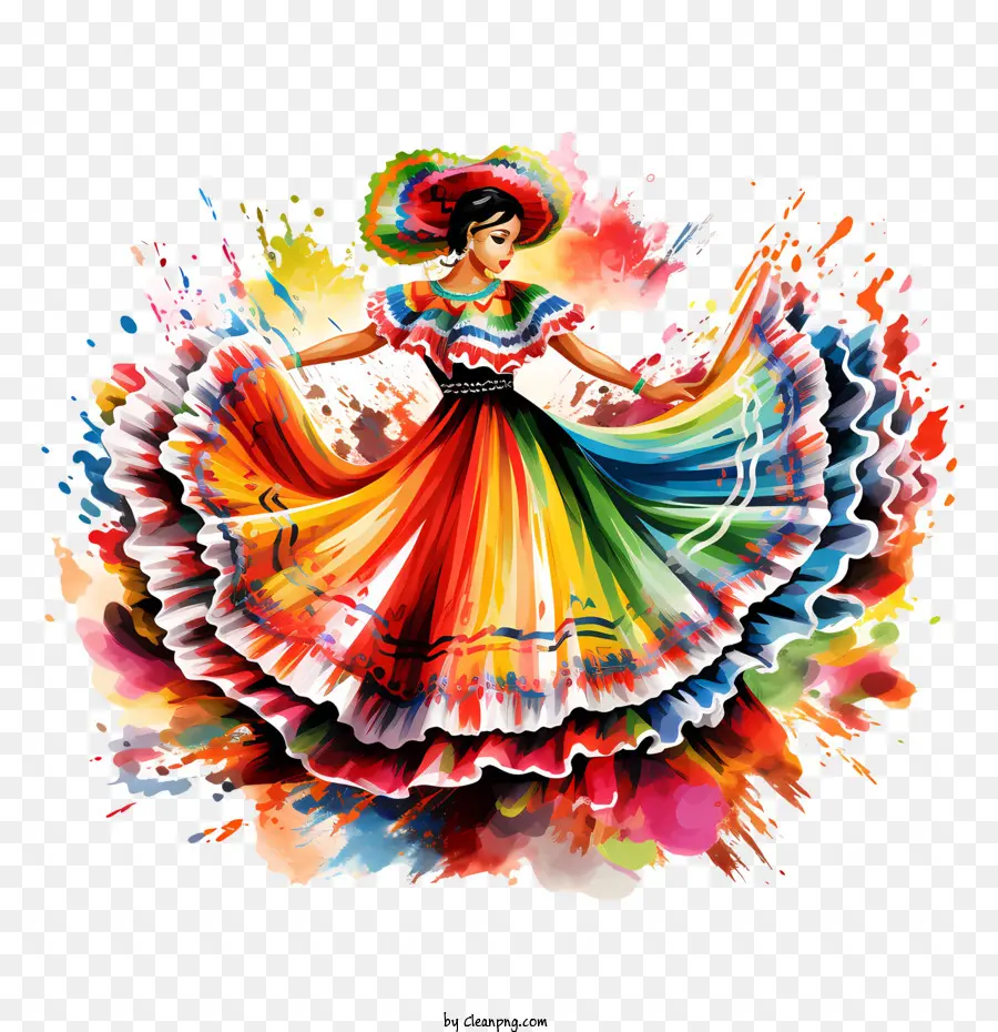 Día De La Independencia De México，Mujer Con Colorido Vestido PNG