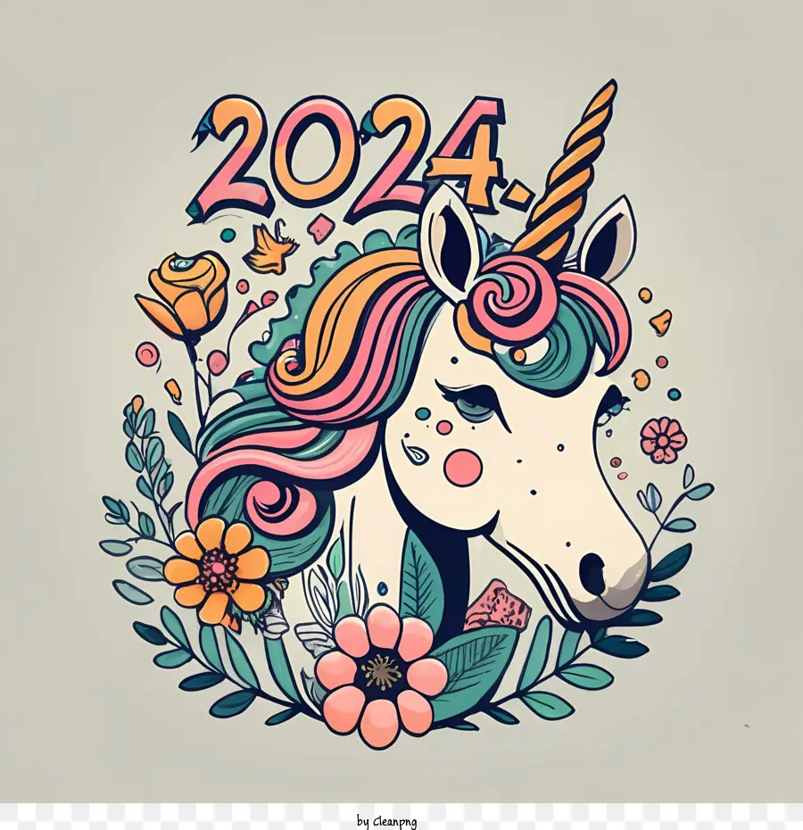 2024 Feliz Año Nuevo，Unicornio PNG