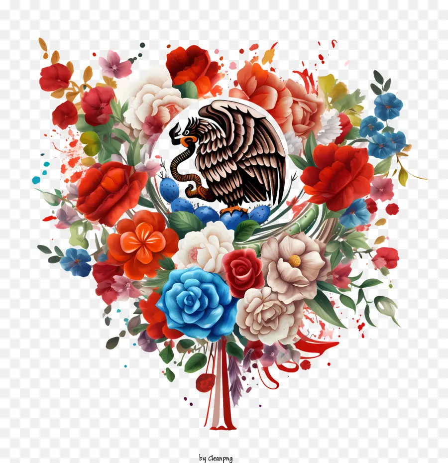 Día De La Independencia De México，Diseño Floral De águila PNG