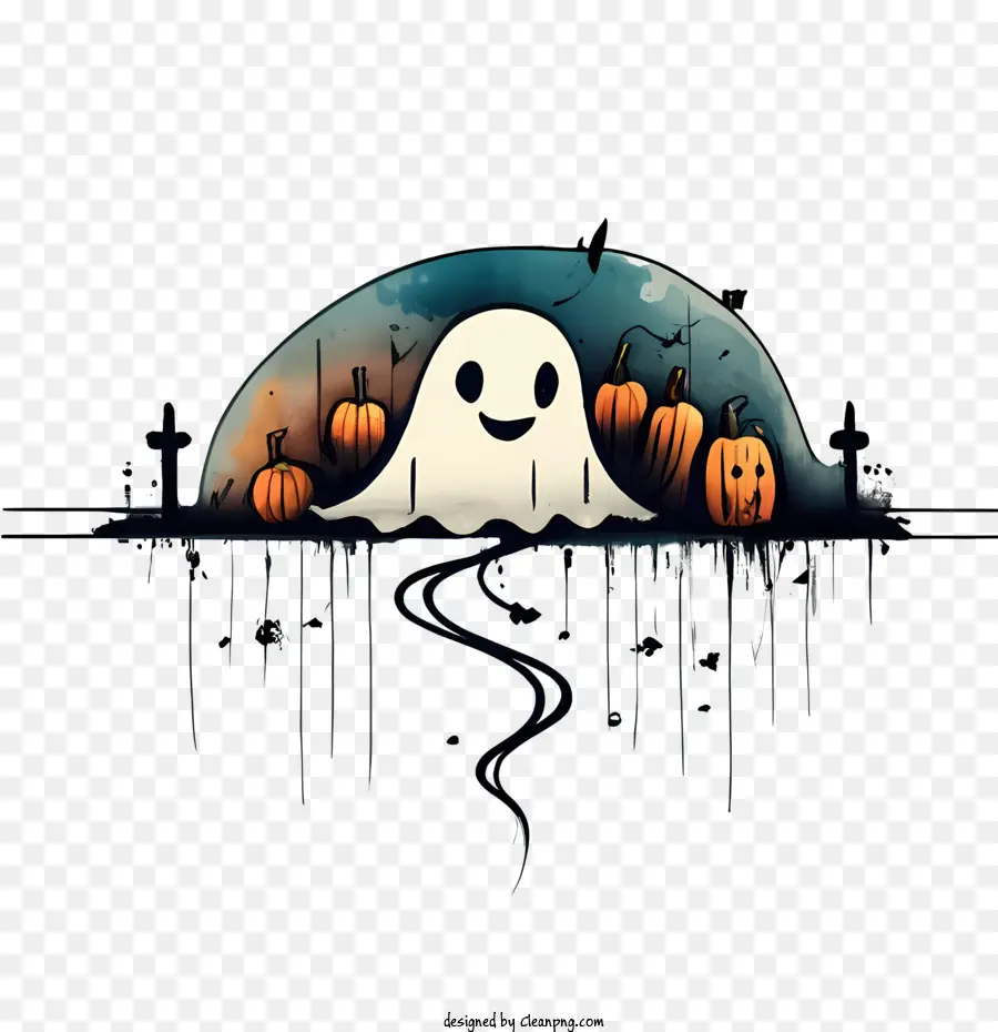 Fantasma De Halloween，Lindo Fantasma Con Calabazas PNG