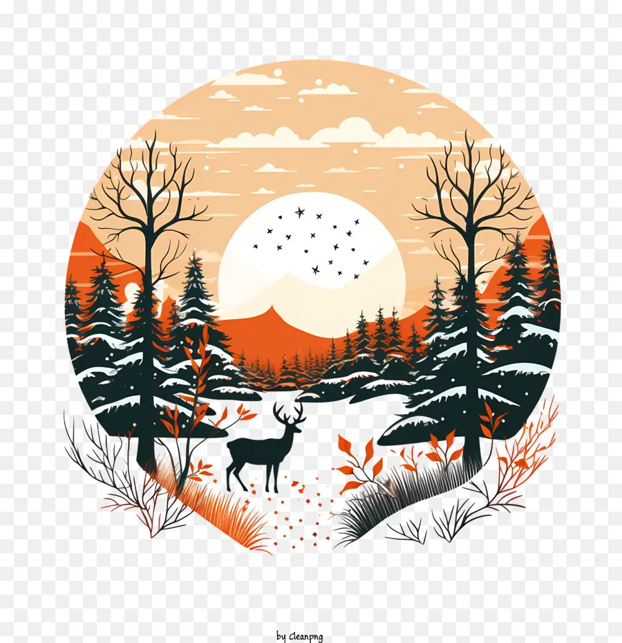 Solsticio De Diciembre，Ciervo En El Bosque PNG