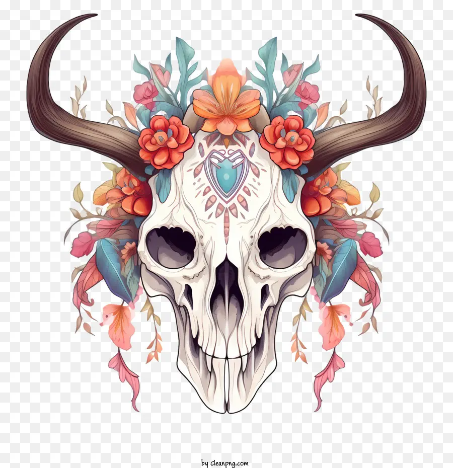 Cráneo De Ciervo，Calavera Con Flores PNG