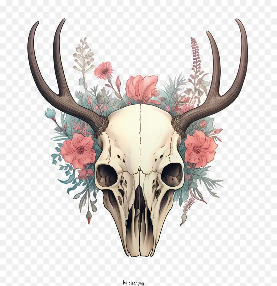 Cráneo De Ciervo，Calavera Con Flores PNG