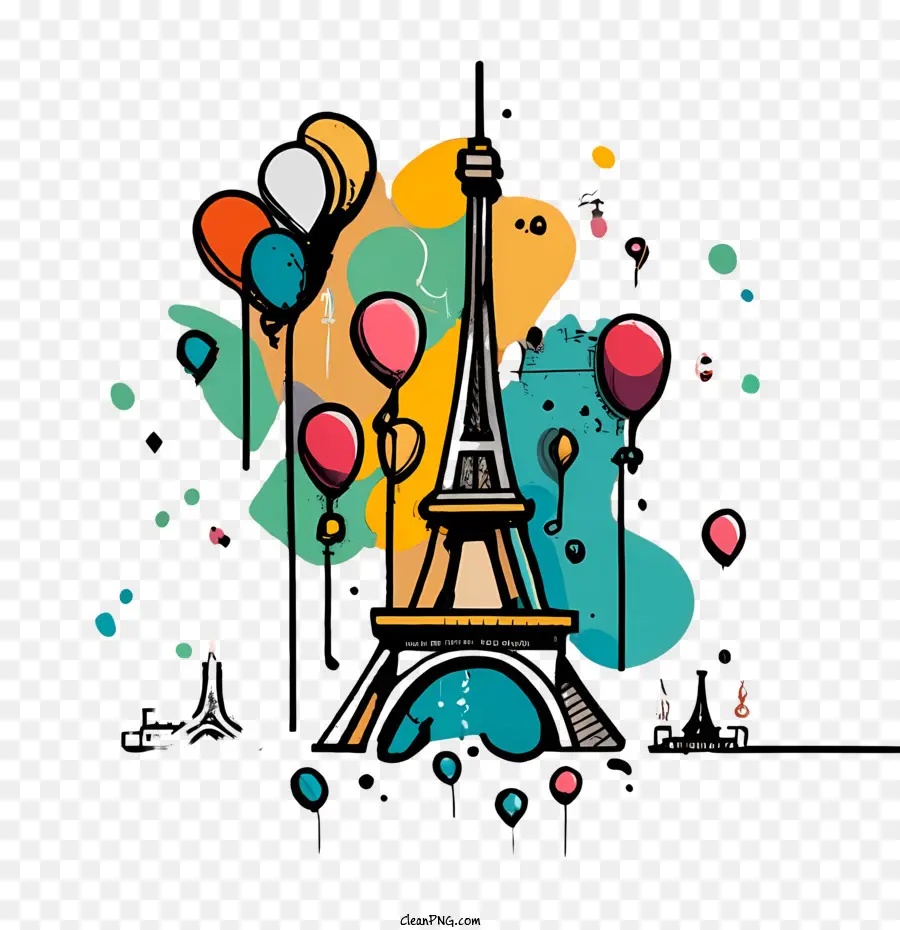 París，Torre Eiffel Con Globos PNG