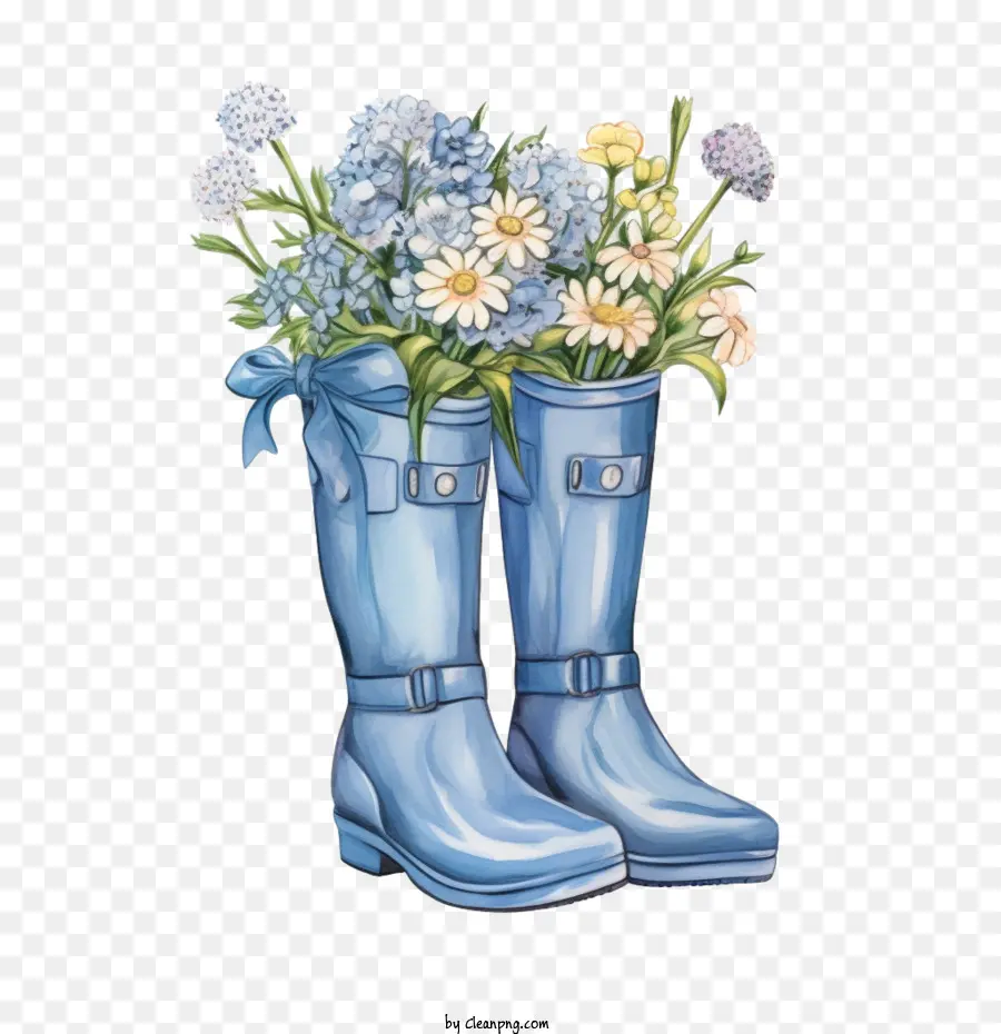 Botas De Goma，Botas Azules Con Flores PNG