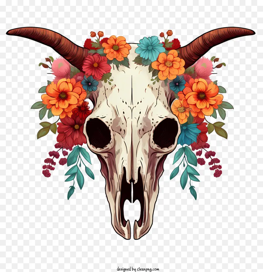 Cráneo De Vaca，Calavera Con Flores PNG