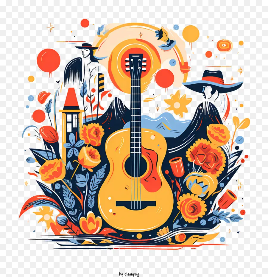 Día Internacional De La Música Country，Guitarra Y Flores PNG