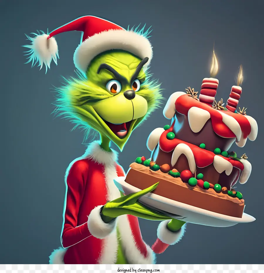 Grinch Navideño，Grinch Con Pastel De Cumpleaños PNG