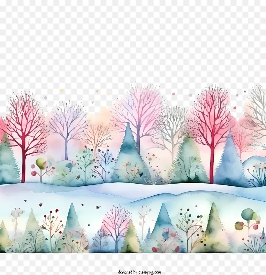 Frontera De Invierno，árboles Coloridos PNG