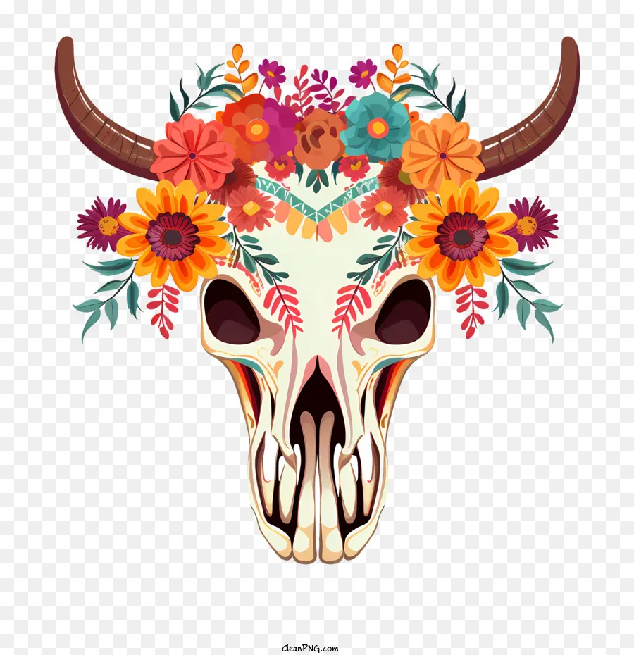 Cráneo De Vaca，Calavera Con Flores PNG