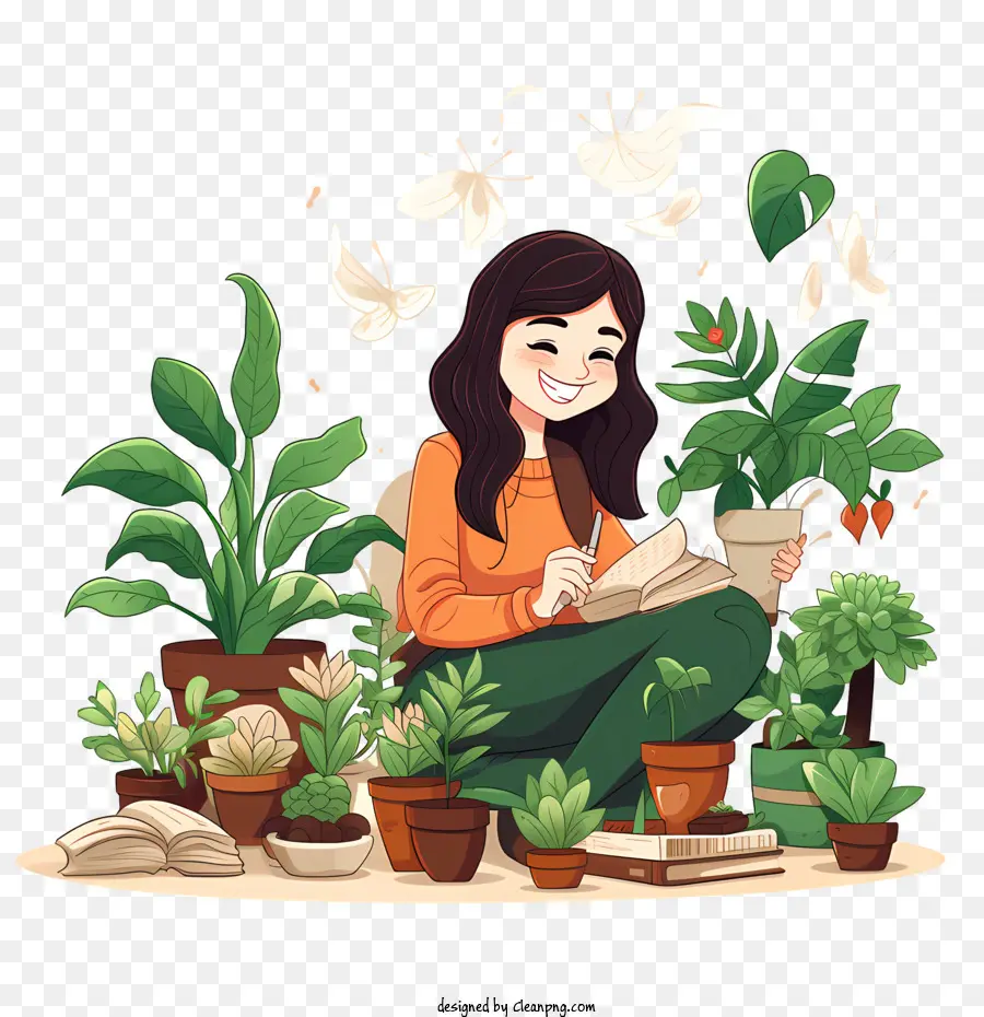 Día De Agradecimiento A Las Plantas De Interior，Chica PNG