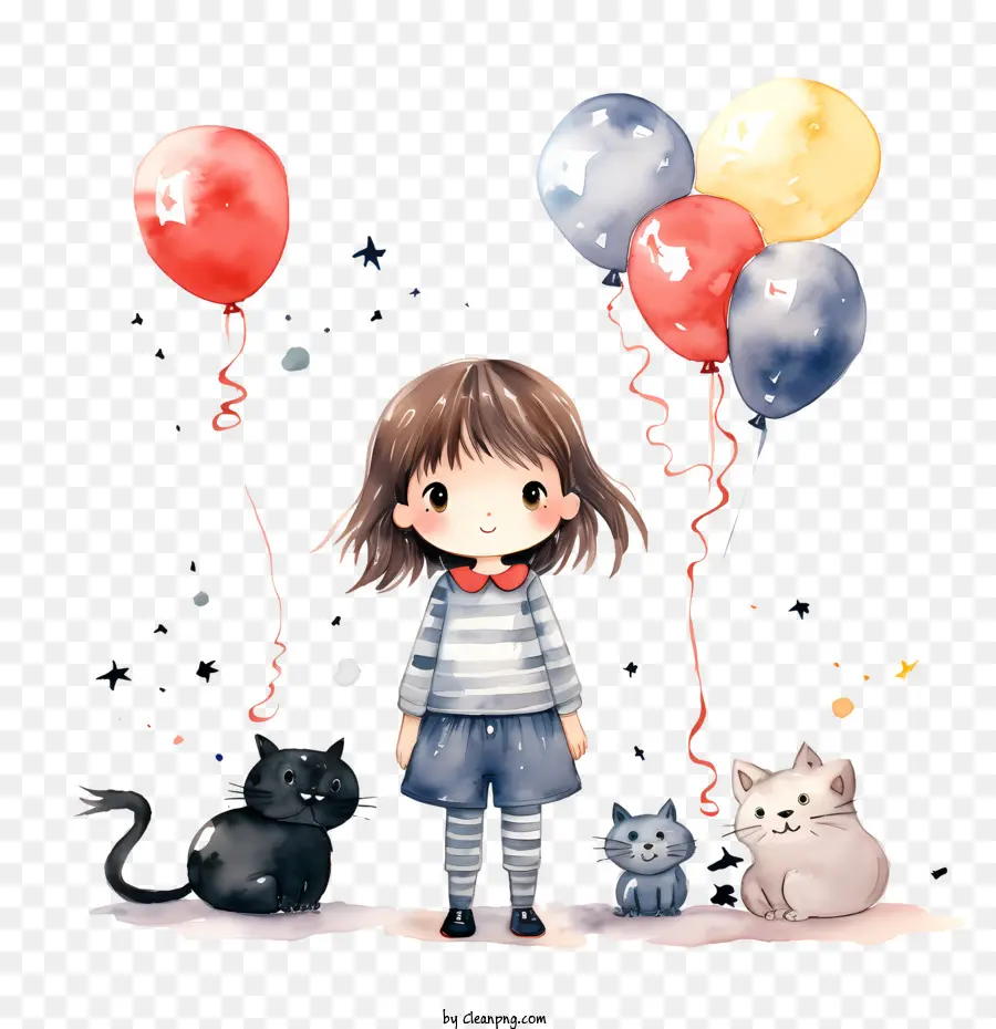 Niña De Dibujos Animados，Niña Con Globos PNG