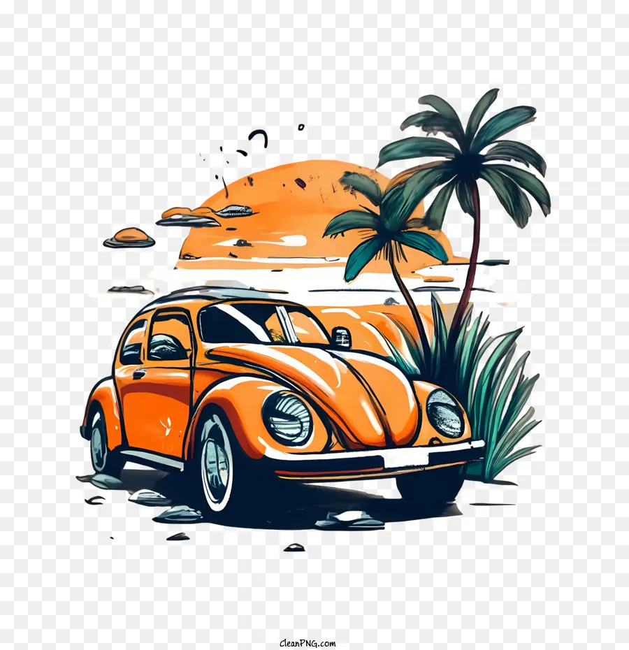 Escarabajo De Volkswagen，Orange Coche PNG