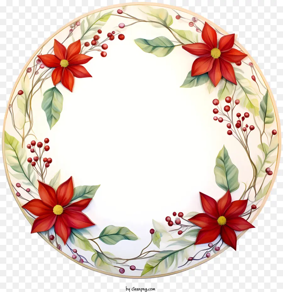 Corona De Flores De Poinsettia，Corona De Navidad PNG