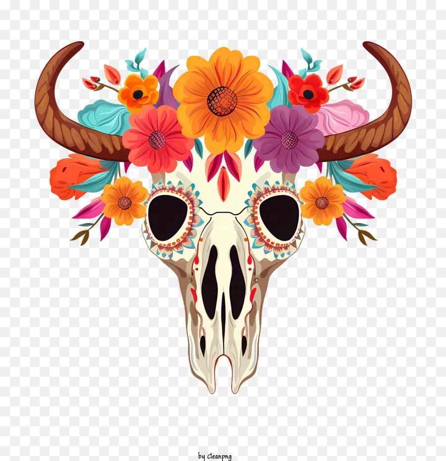 Cráneo De Vaca，Floral De La Corona PNG