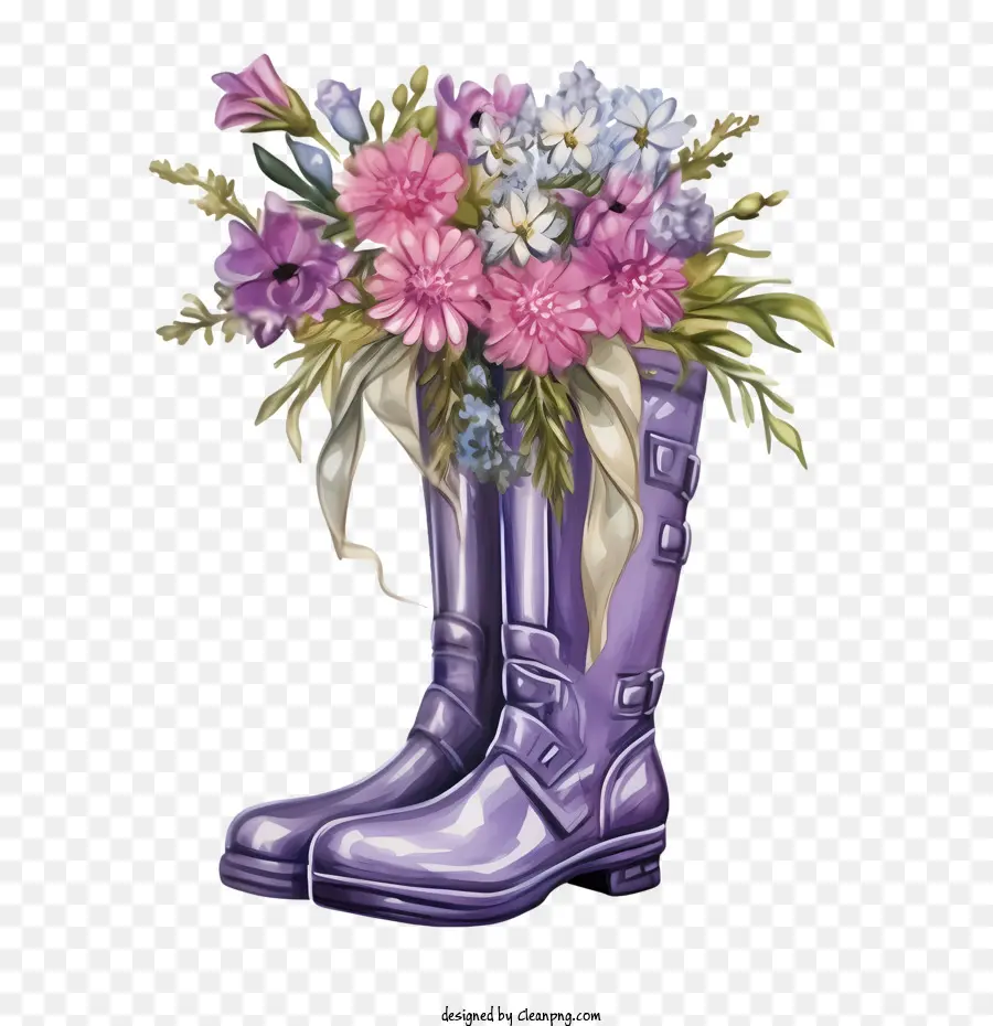 Botas De Goma，Botas Azules Con Flores PNG