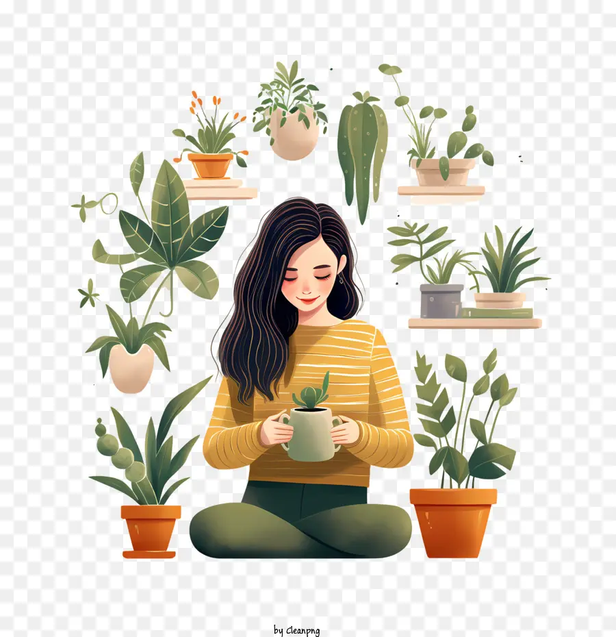 Día De Agradecimiento A Las Plantas De Interior，Mujer Con Plantas PNG