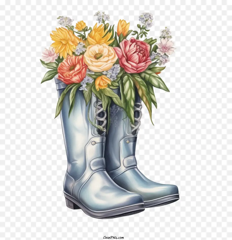 Botas De Goma，Botas Con Flores PNG