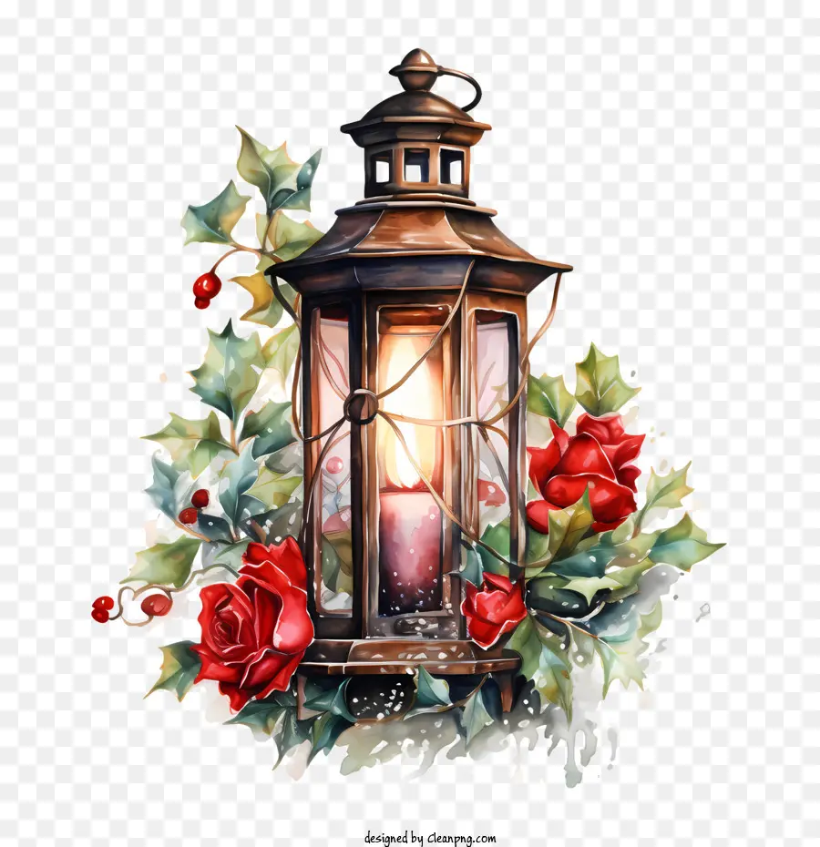 Linterna De Navidad，Linterna Con Flores PNG