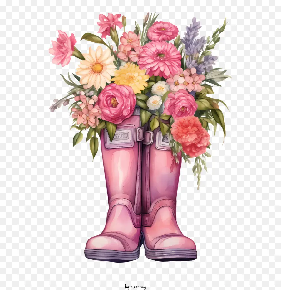 Botas De Goma，Botas Rosas Con Flores PNG