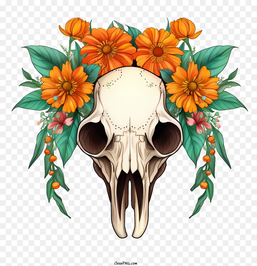 Cráneo De Toro，Calavera Con Flores PNG