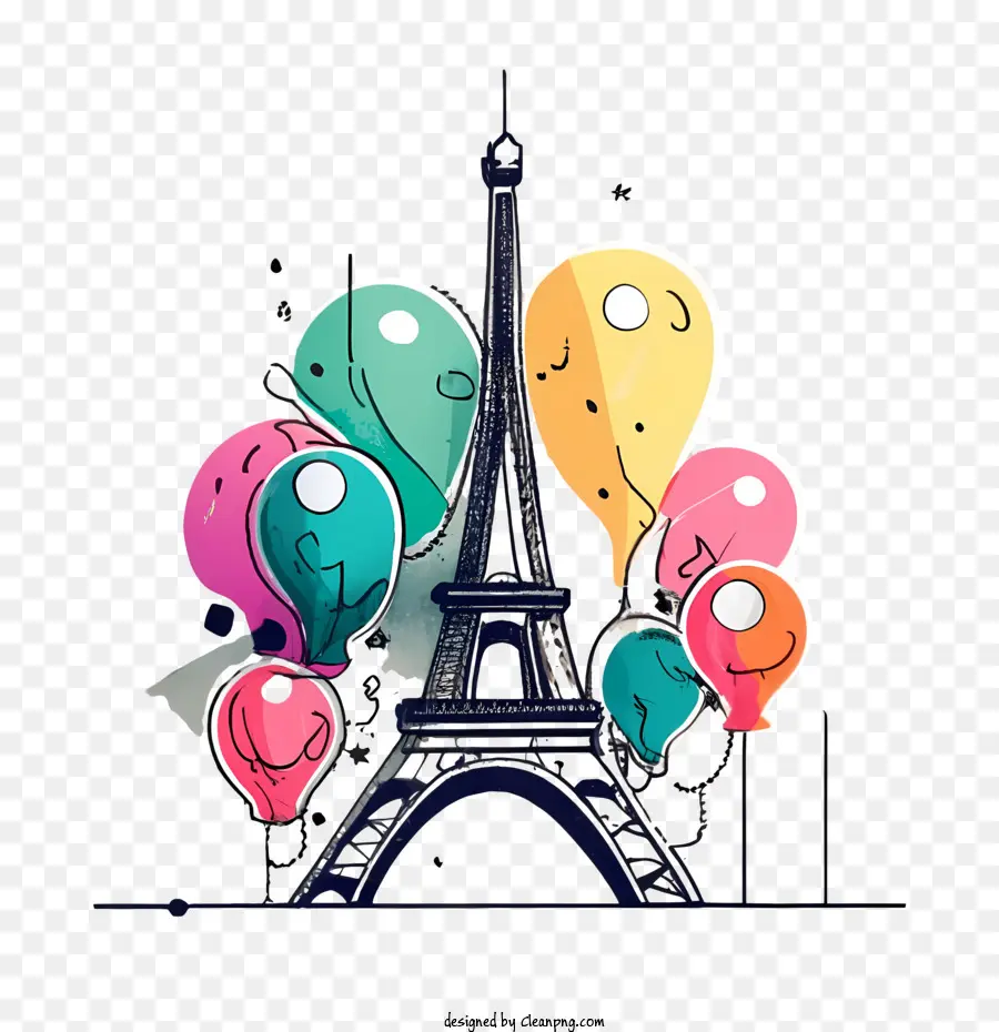 París，Torre Eiffel Con Globos PNG