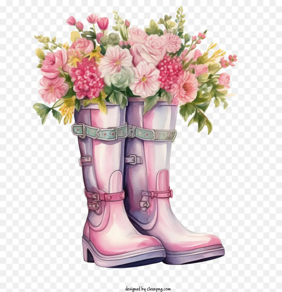 Botas De Goma，Botas Rosas Con Flores PNG