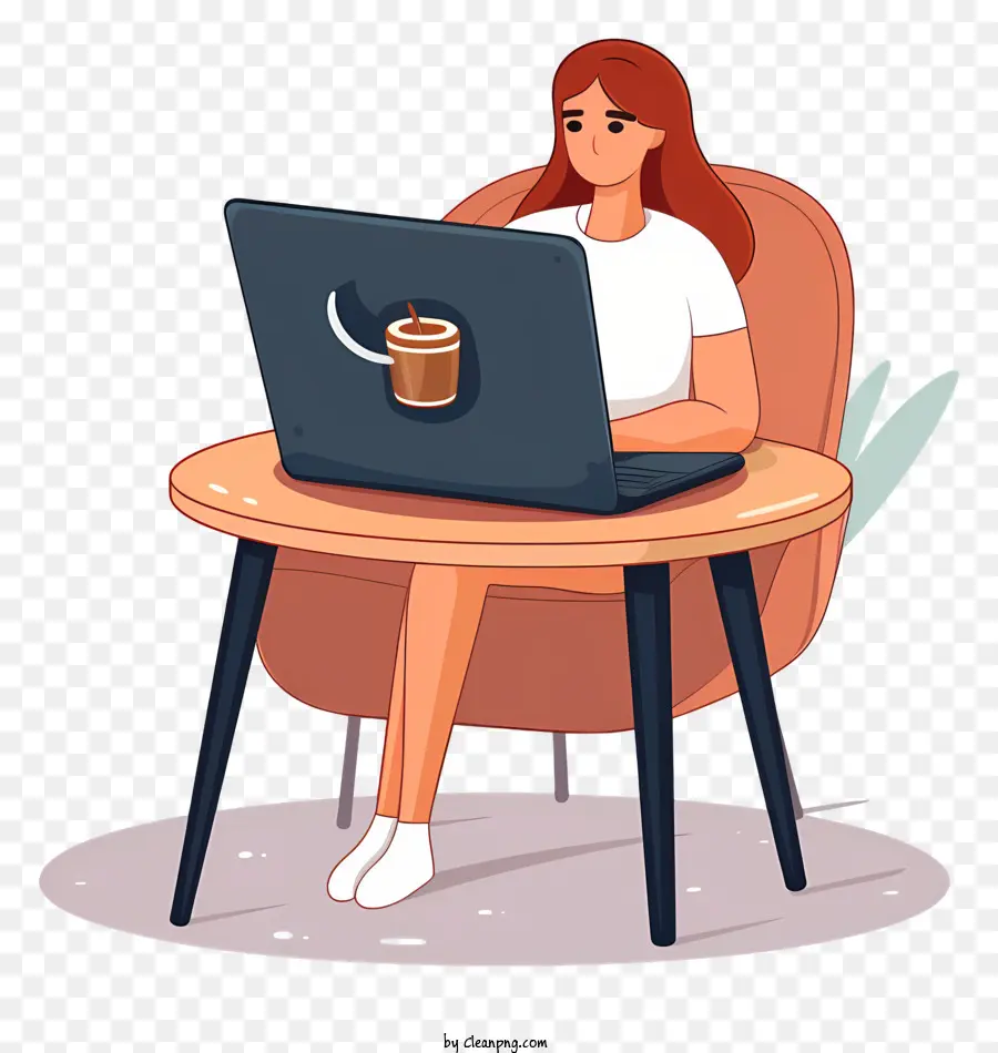 Mujer Que Trabaja En La Computadora Portátil，Mujer Redhaired Con Laptop PNG