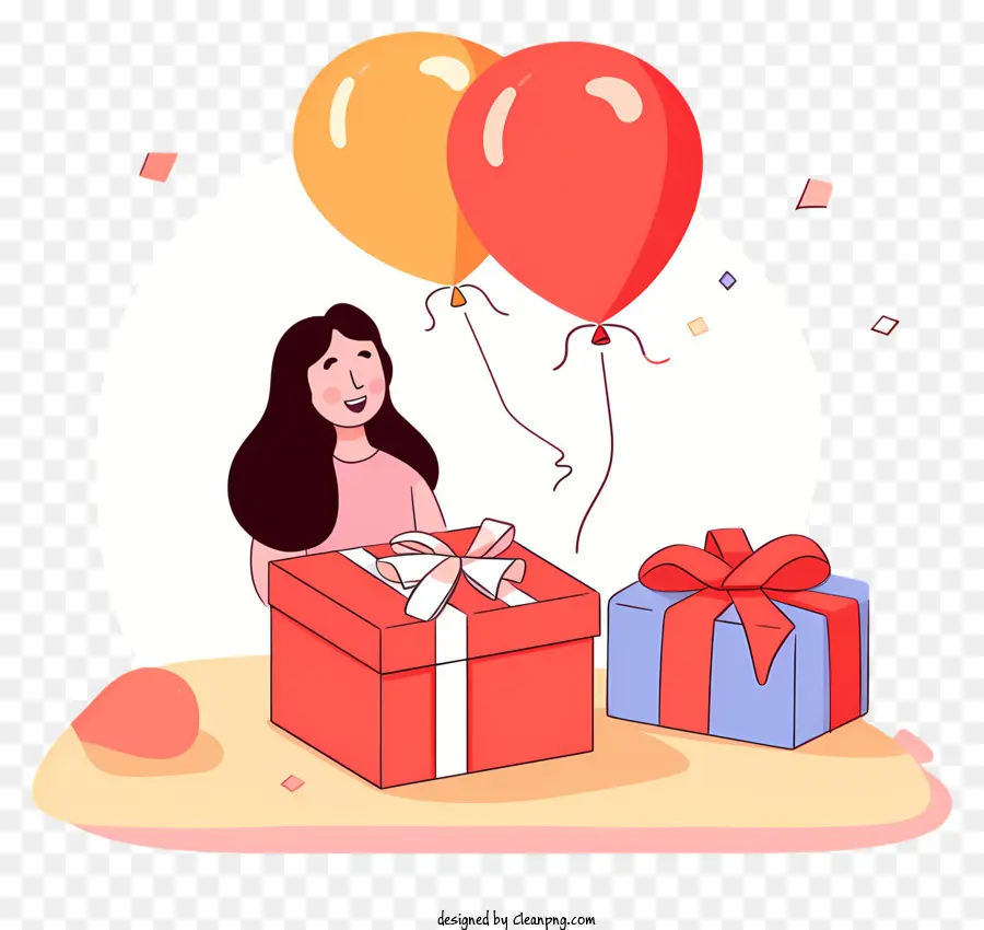 Celebración De Cumpleaños，Chica Con Globos PNG