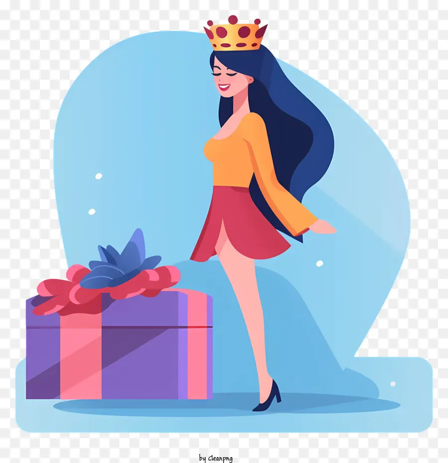 Mujer Con Corona，Caja De Regalo Con Arco PNG