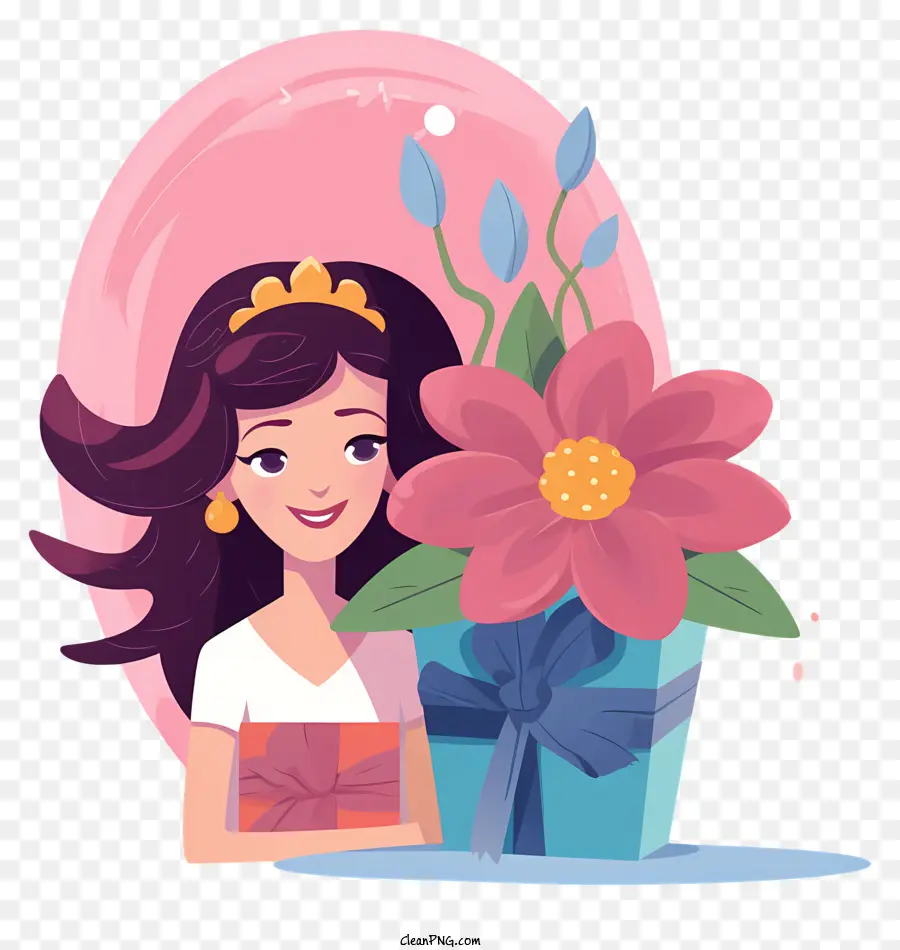 Mujer，Mujer Con Regalo De Flores PNG