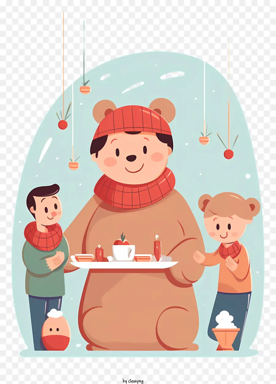 Invierno，Oso Con Niños PNG