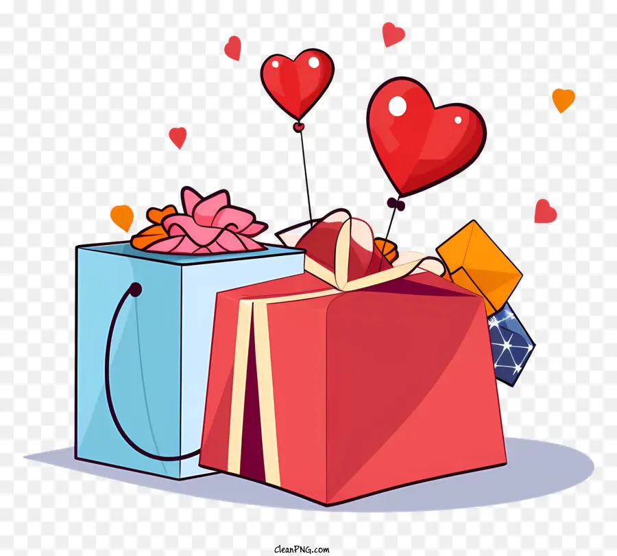 Rojo De La Caja De Regalo，Heartshaped Globos PNG