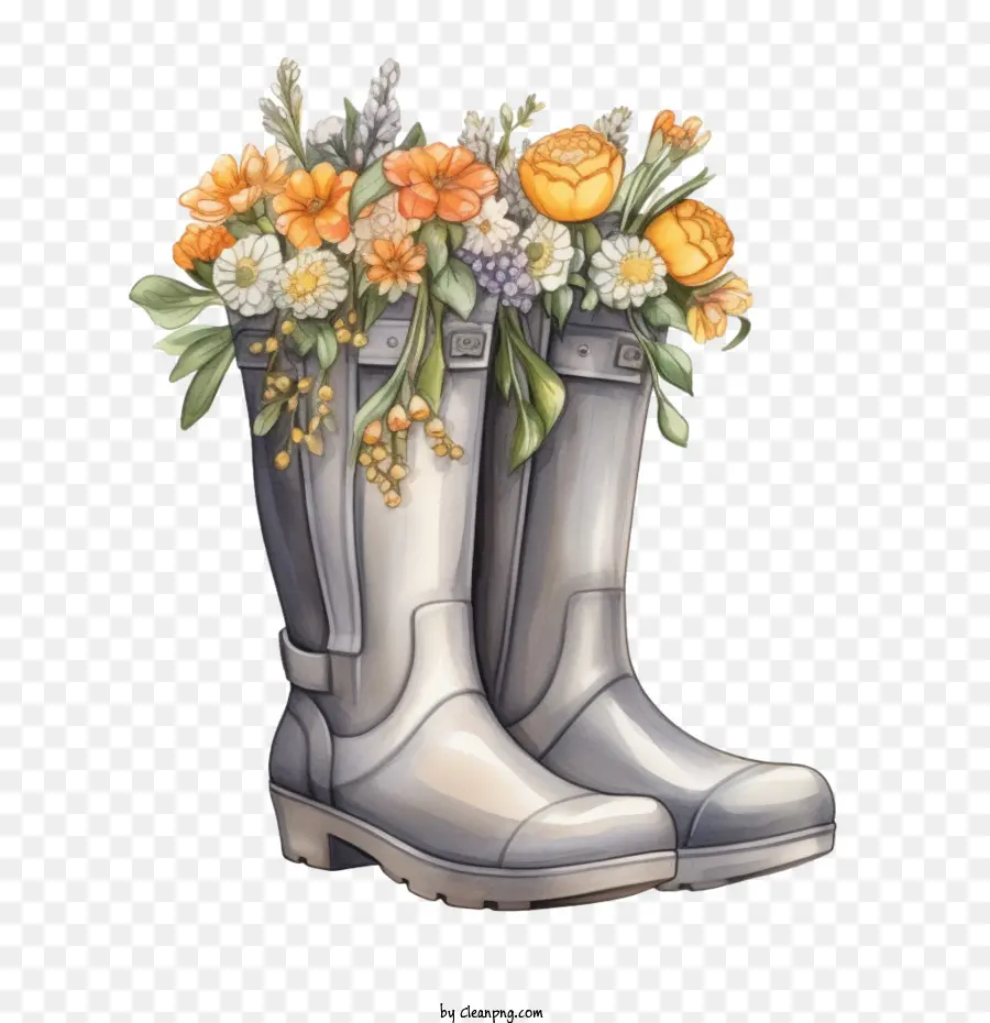 Botas De Goma，Botas Con Flores PNG